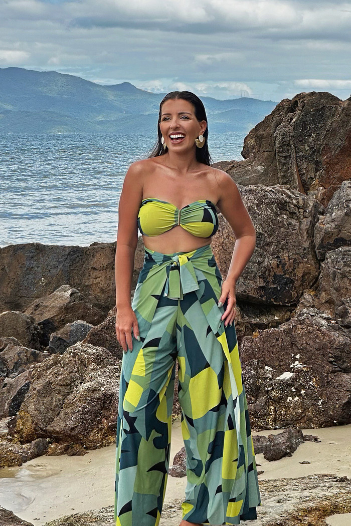 Conjunto calça macacão e top tropicália verde