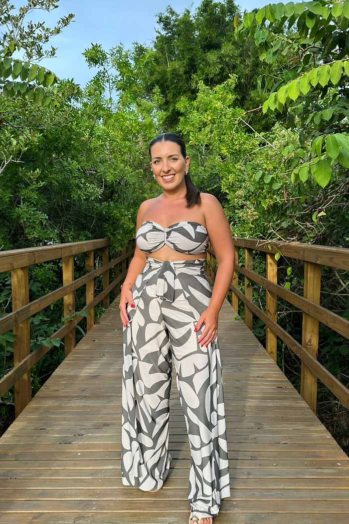 Conjunto calça macacão & top sombra natural