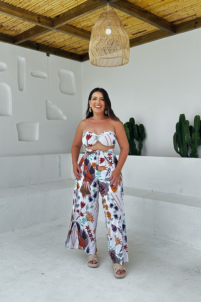 Conjunto calça macacão & top paraíso pintado branco