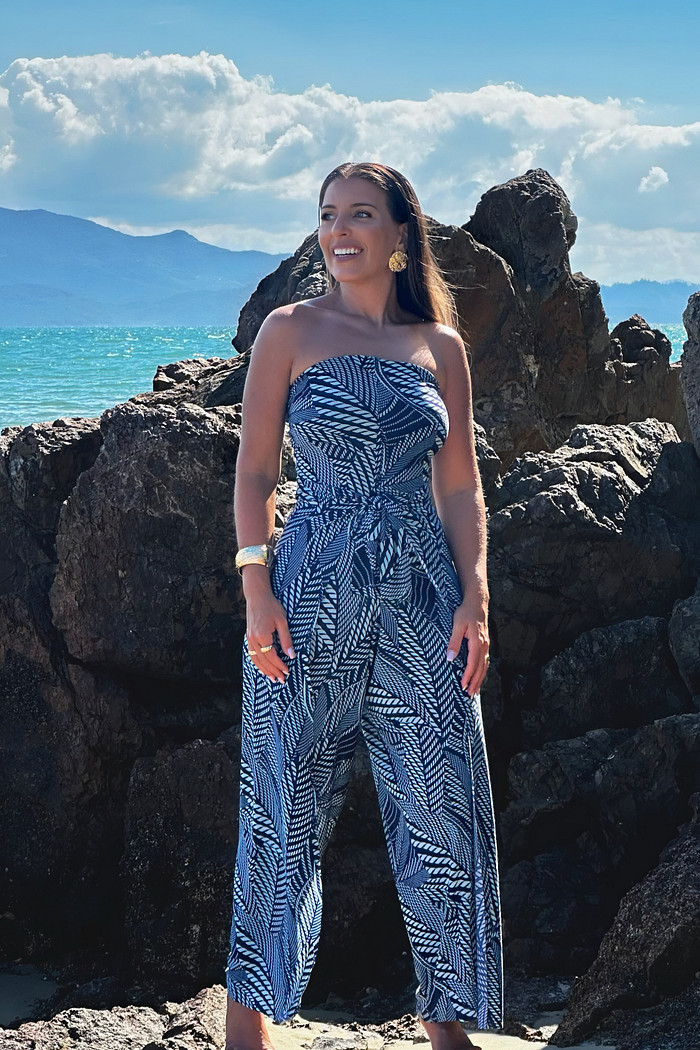 Conjunto calça macacão cordas azul