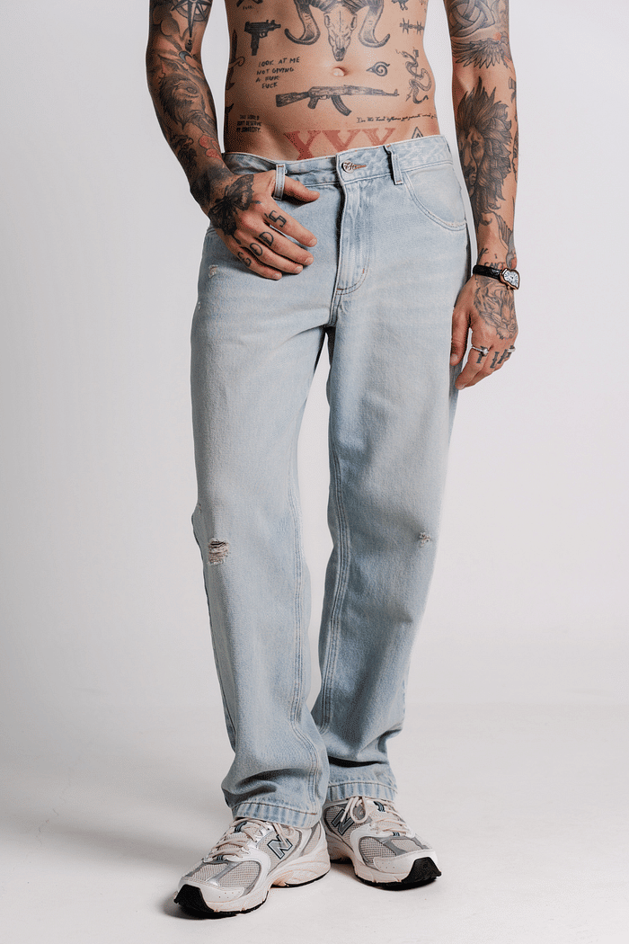 CALCA JEANS RETA LIGHT DIRTY RIPPED