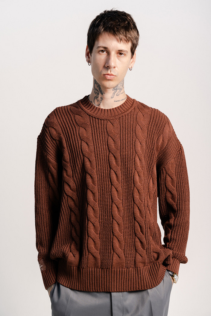 SUÉTER TRICOT OVERSIZED TRANÇADO MARROM