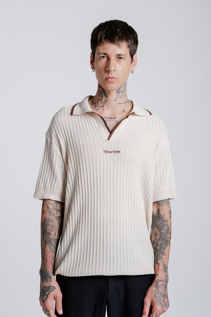 CAMISA POLO TRICOT BEGE MARROM