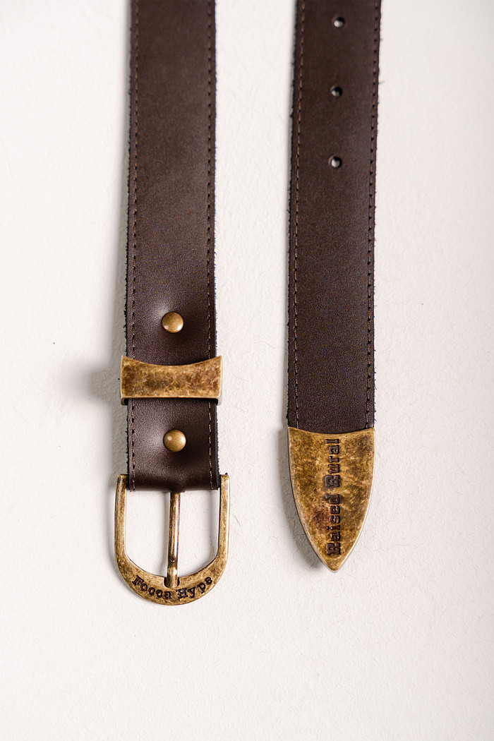 CINTO COURO FOCCA MARROM - OURO VELHO