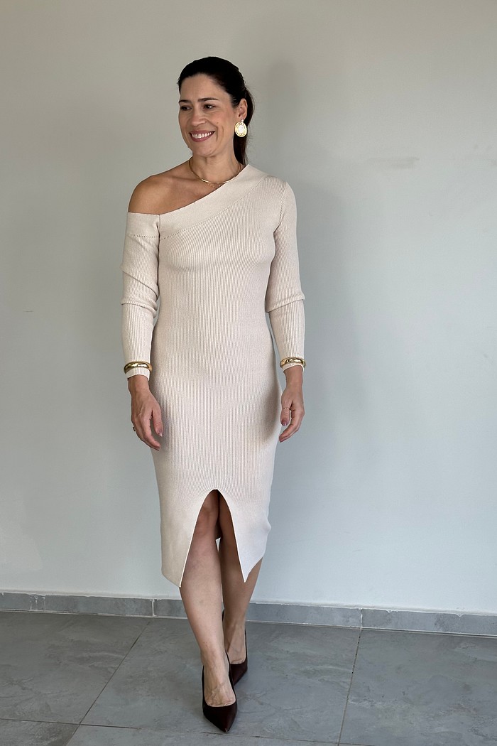 Vestido Midi Tricot Ombro Único Juliete