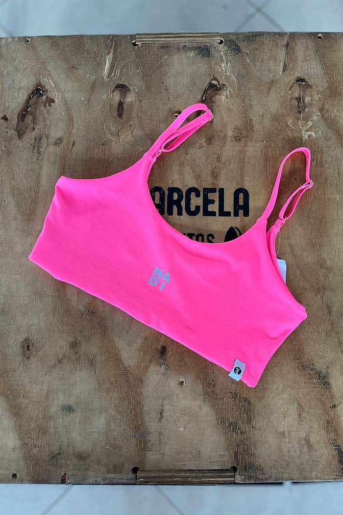 top alça regulavel rosa neon