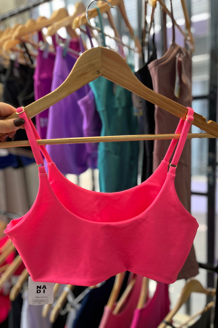 top alça regulavel rosa neon