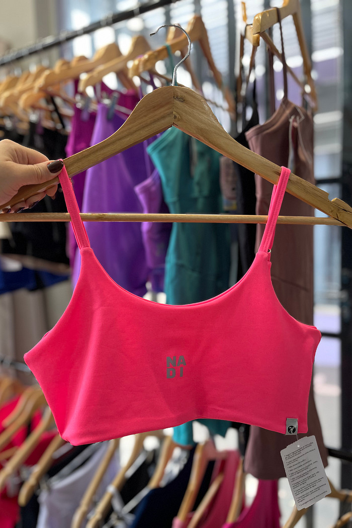 top alça regulavel rosa neon