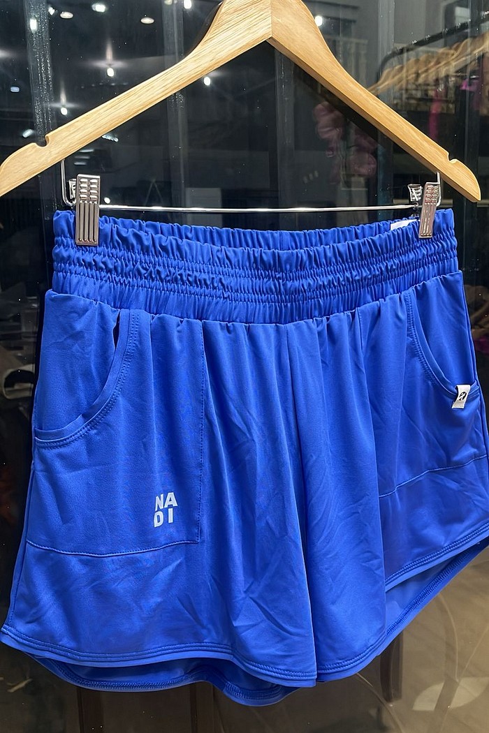 shorts duplo com bolso azul royal