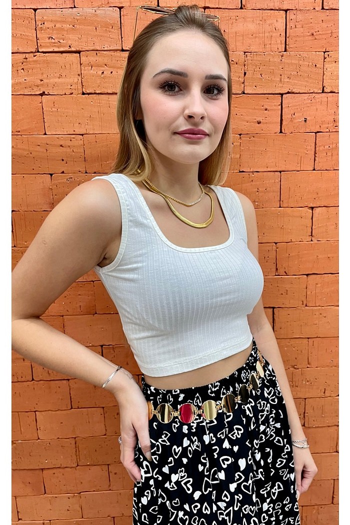 TOP - CROPPED RIBANA CANELADA - OFF WHITE