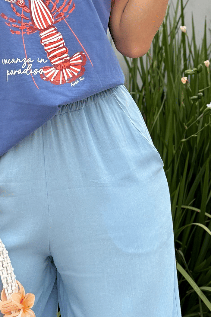 CALÇA VISCOLINHO  _  WIDE LEG COM BOLSO  _  AZUL
