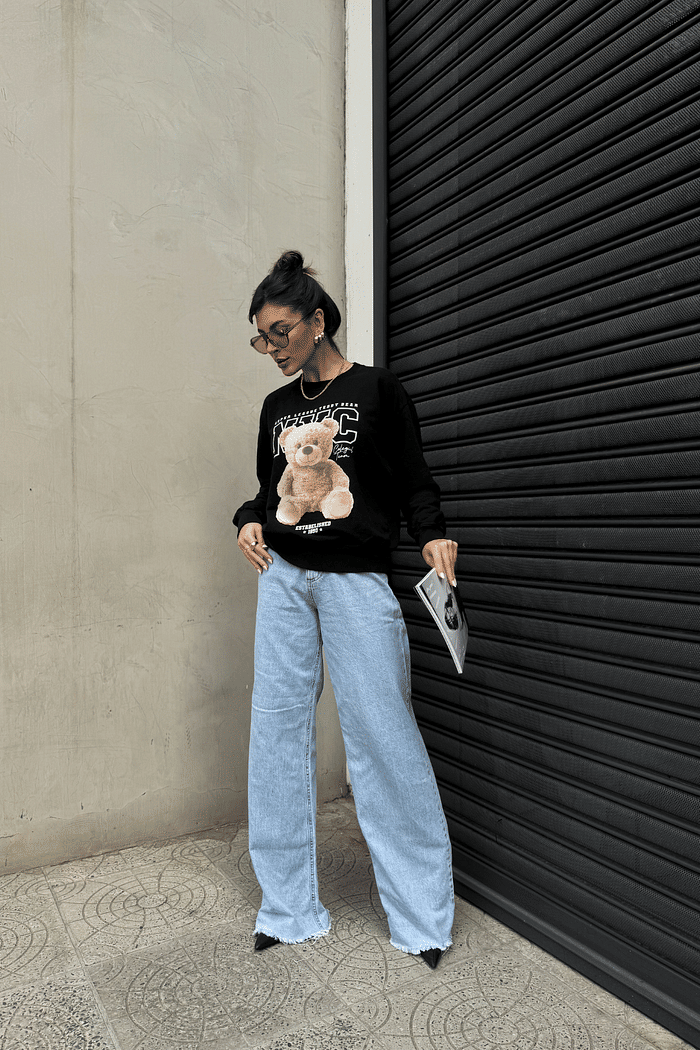 CASACO MOLETOM  _   NYC [URSO]   _  PRETO