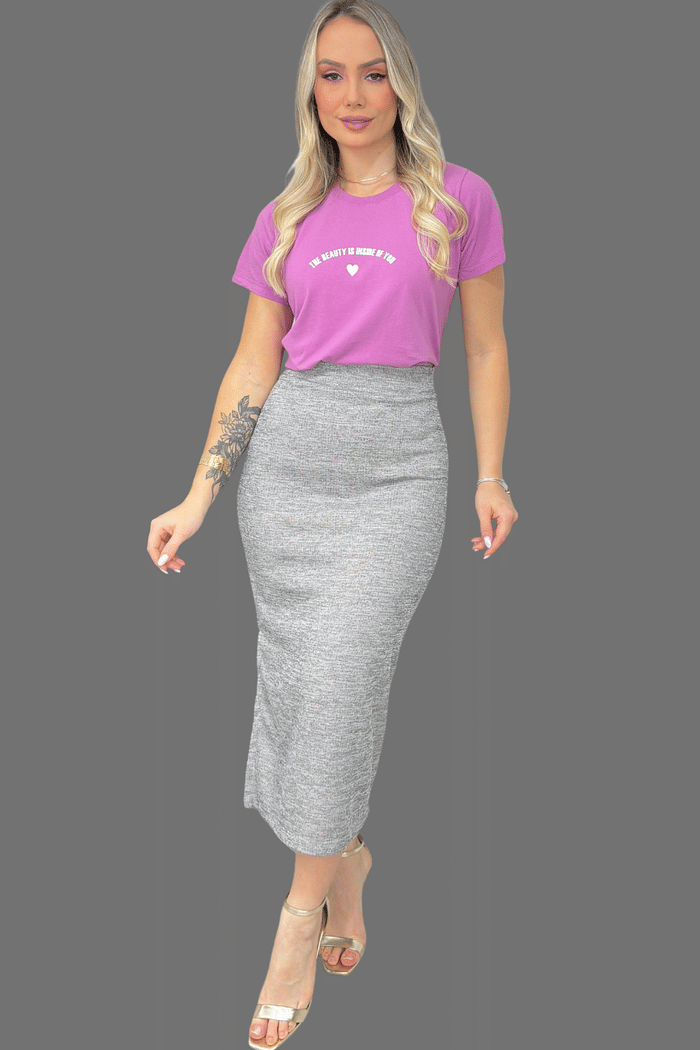 SAIA LÁPIS  _ TRICOT CANELADO  _  CINZA