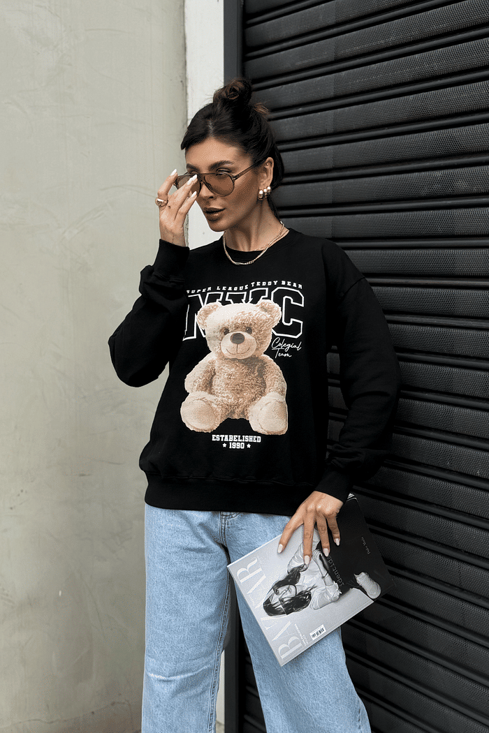 CASACO MOLETOM  _   NYC [URSO]   _  PRETO