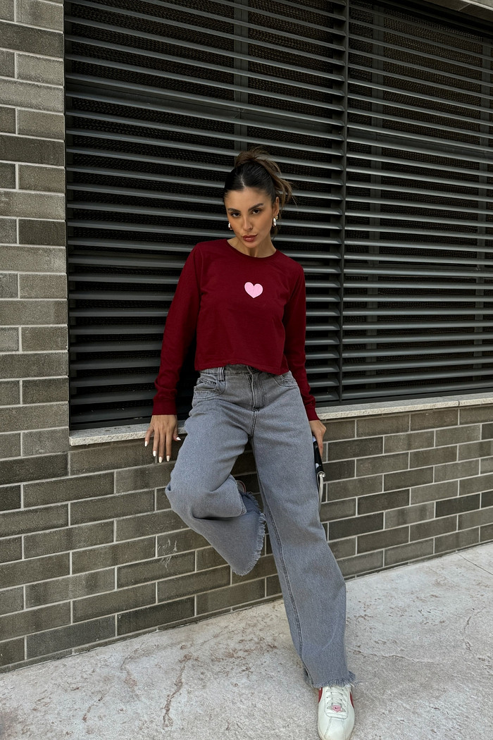 CROPPED MAGA LONGA  _  HEART  _  CEREJA