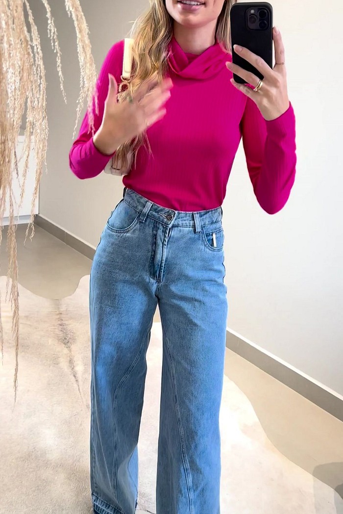 BLUSA RIBANA CANELADA GOLA ALTA  _  PINK