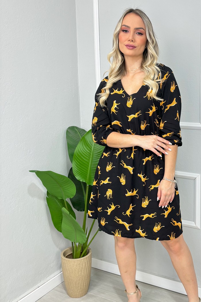 VESTIDO  ELASTICO NA CINTURA  _  ONÇINHAS