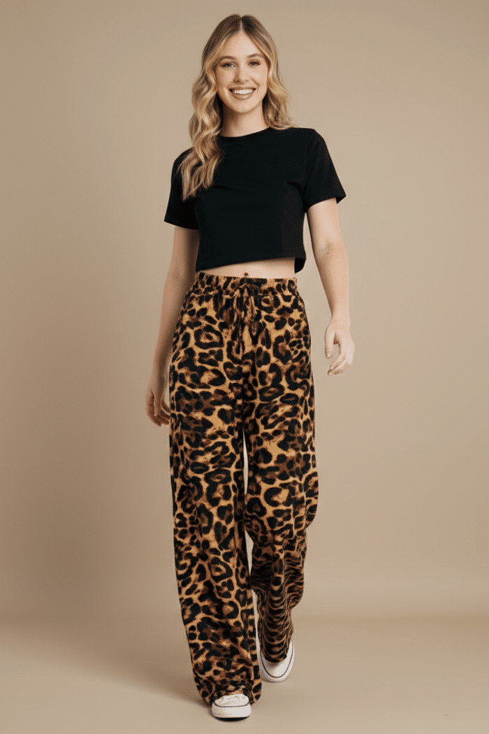 Calça Pantalona Feminina Duna com Elástico Onça 26122