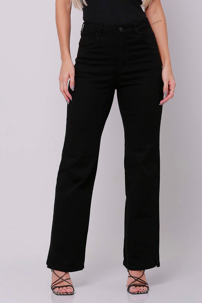 Calça Jeans Wide Leg Feminina Preta 25477