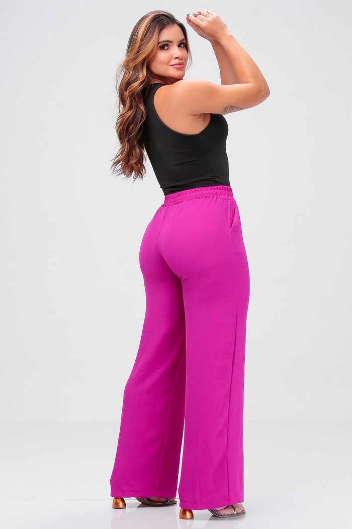 Calça Pantalona Feminina Duna com Elástico Fúcsia 26110