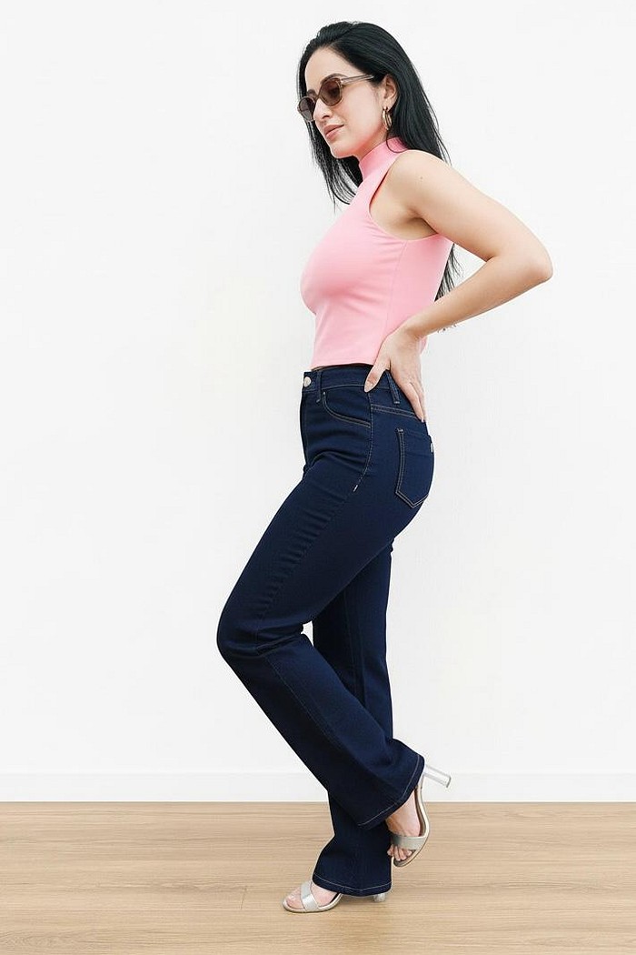 Calça Jeans Wide Leg Feminina Azul Escuro