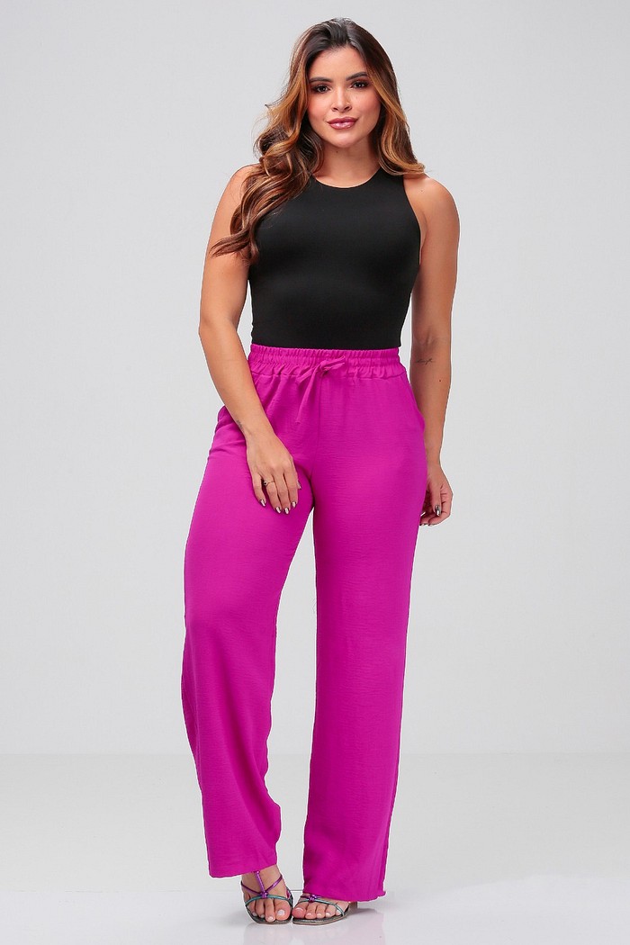 Calça Pantalona Feminina Duna com Elástico Fúcsia 26110