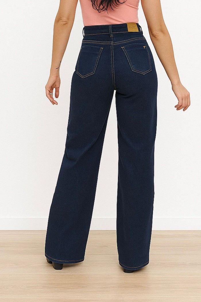 Calça Jeans Wide Leg Feminina Azul Escuro
