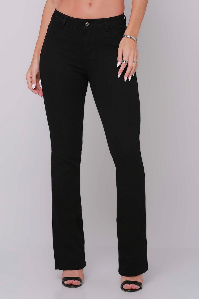 Calça Jeans Boot Cut Feminina Levanta Bumbum Preta 24249