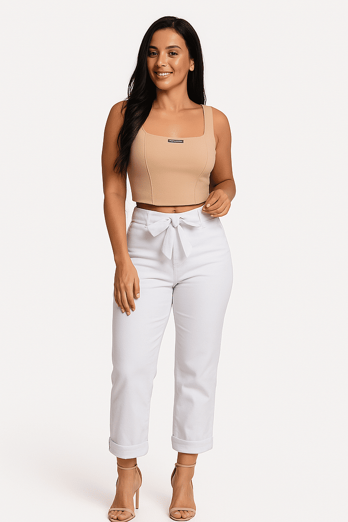 Calça Jeans Cigarrete Cropped Feminina Branca 25859