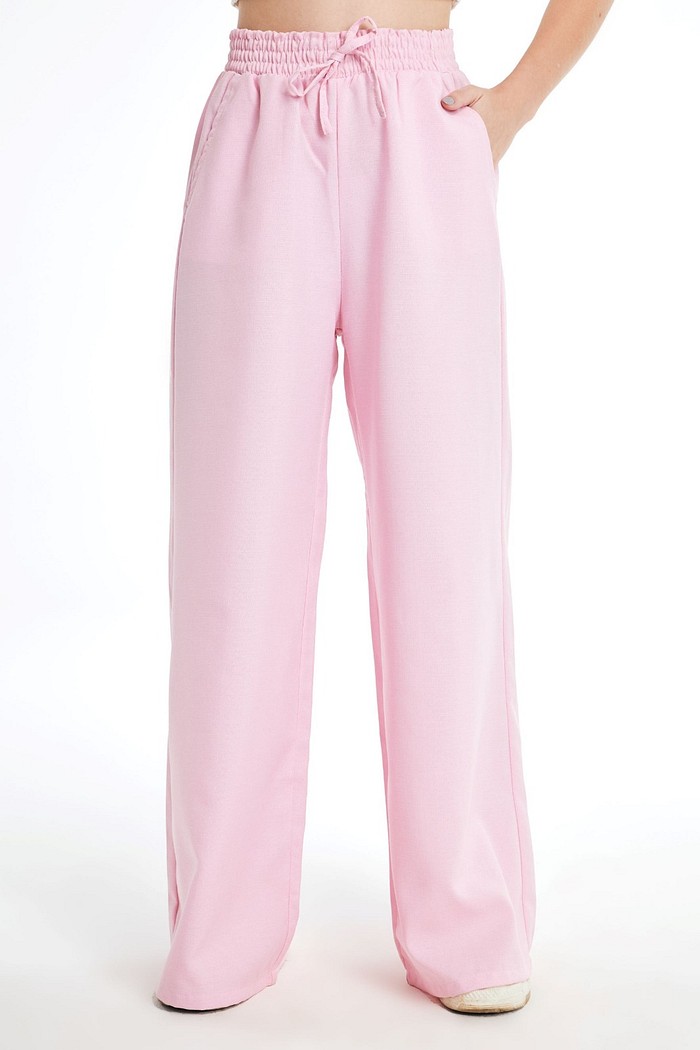 Calça Pantalona Feminina Duna com Elástico Rosa 26120