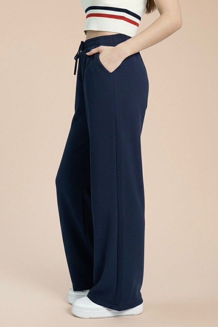 Calça Pantalona Feminina Duna com Elástico Azul Marinho 24824