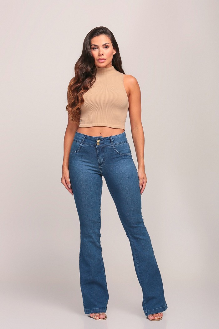 Calça Jeans Flare Feminina Com Dois Botões 24756