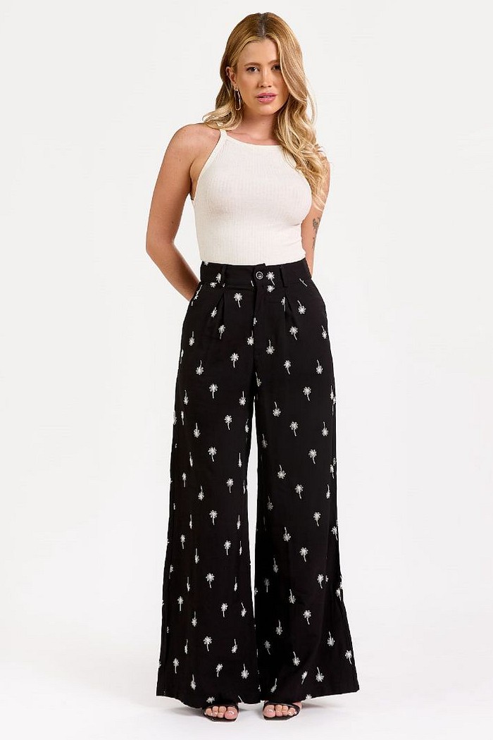 CALÇA BORDADA VISCOSE GAIA 