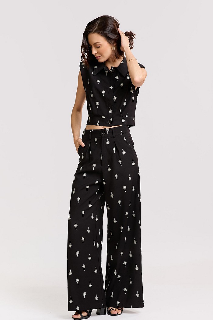 CALÇA BORDADA VISCOSE GAIA 