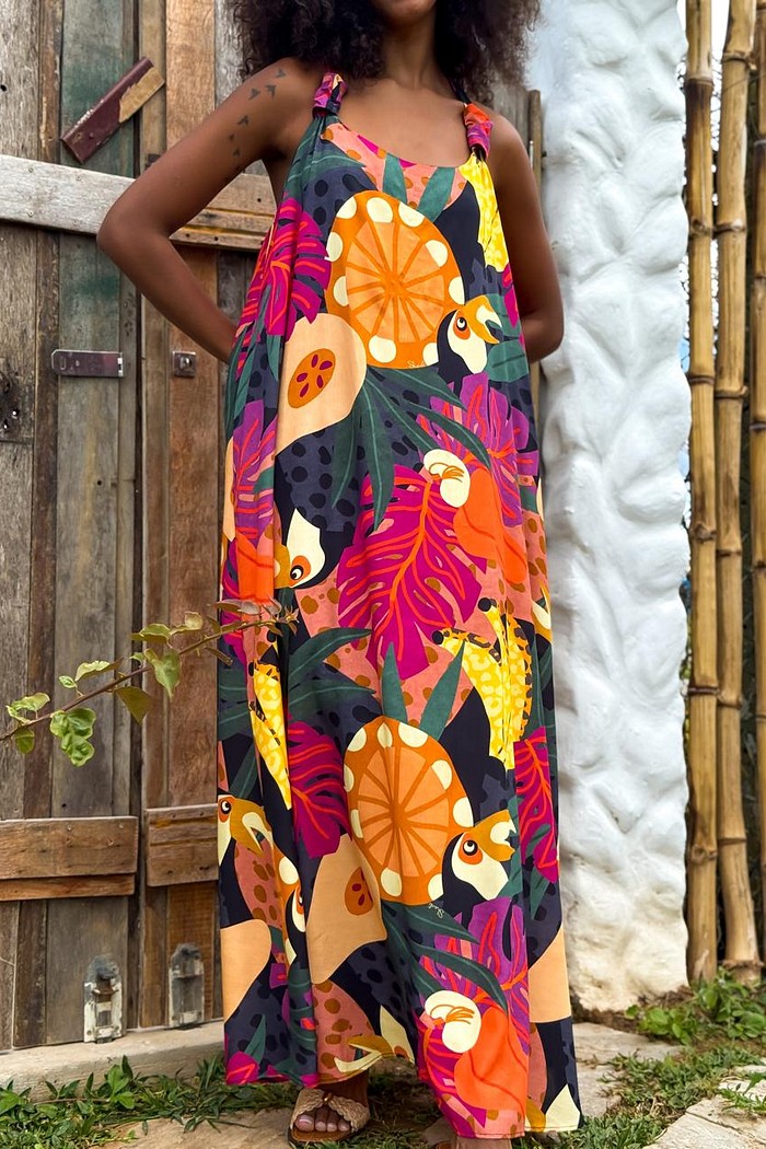 VESTIDO ALCAS VISCOSE NATUREZA SELVAGEM