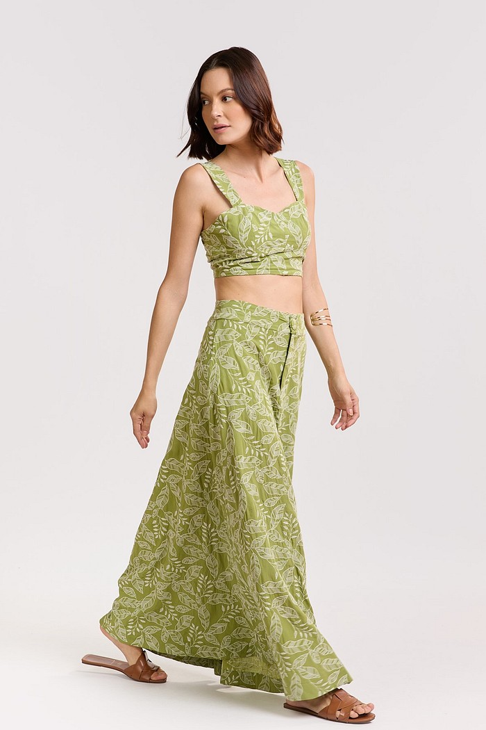 SAIA BORDADA MIDI VISCOSE FLORA