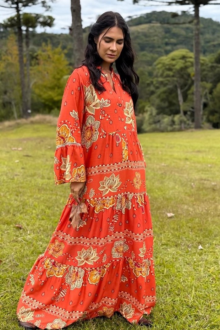 VESTIDO LONGO VISCOSE FLORA CONSTANTE