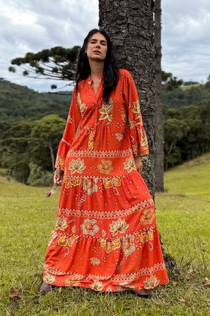 VESTIDO LONGO VISCOSE FLORA CONSTANTE