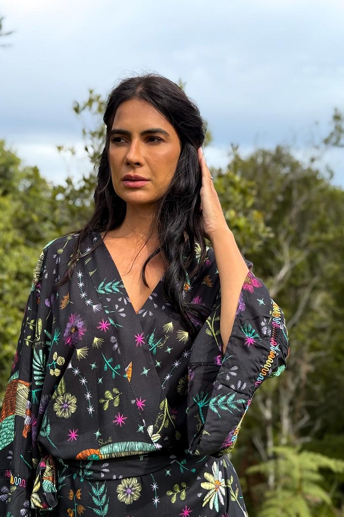 VESTIDO KIMONO VISCOSE FLORAL DE VERÃO