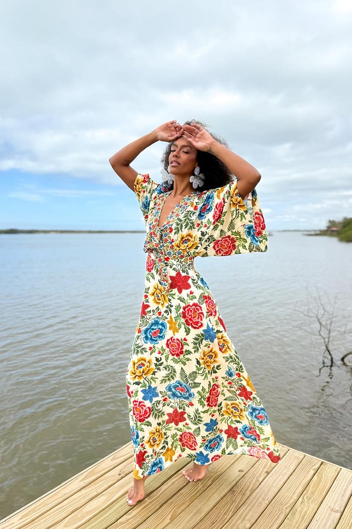 VESTIDO LONGO VISCOSE TAPETE DE CORES