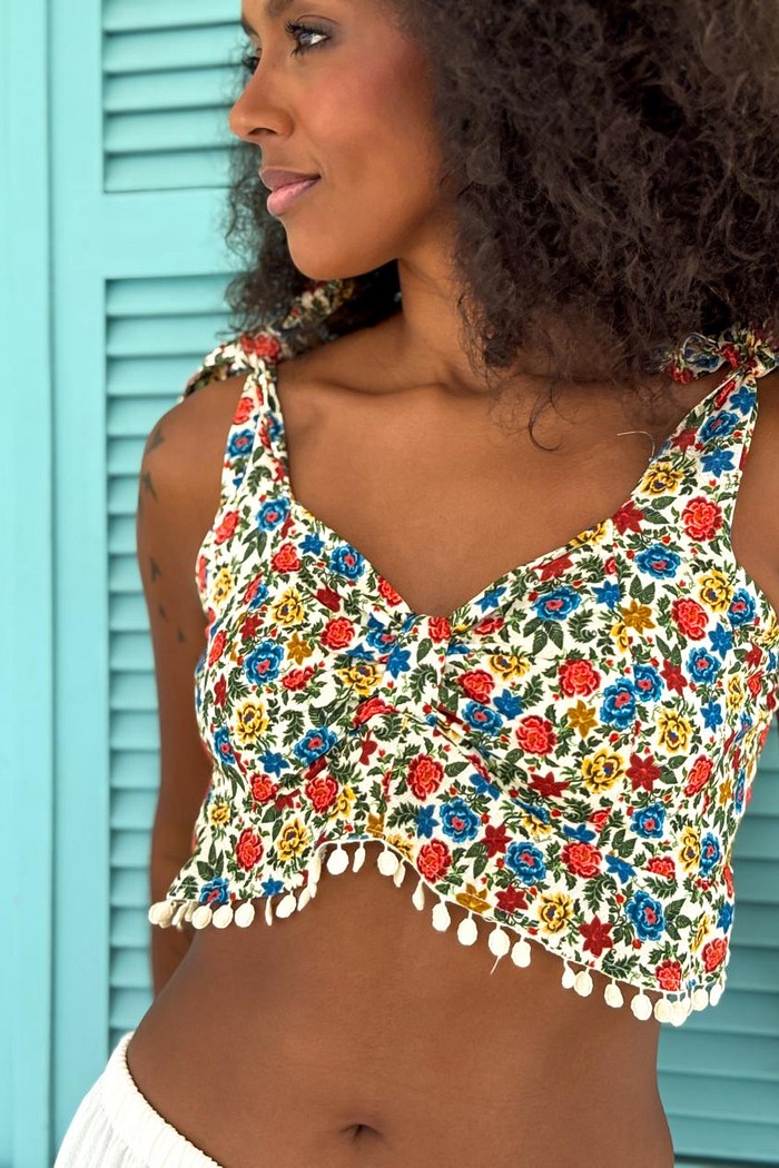 TOP AMARRACAO OMBRO VISCOSE TAPETE DE COR 