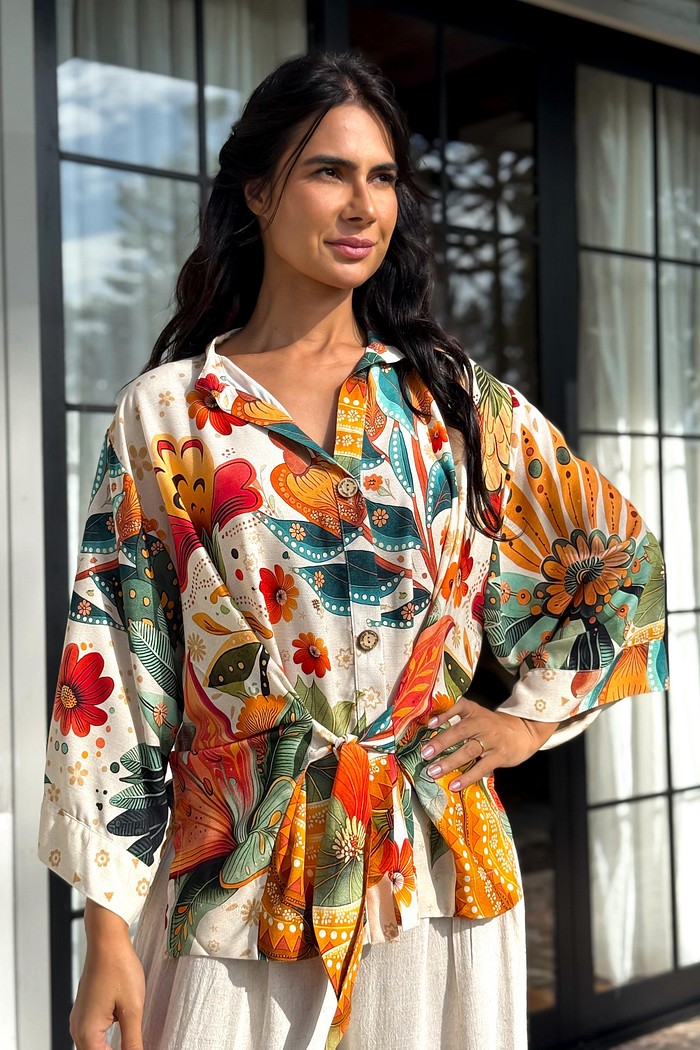 CAMISA KIMONO VISCOSE PRIMAVERA DE COR