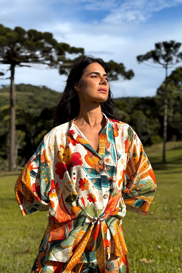 CAMISA KIMONO VISCOSE PRIMAVERA DE COR