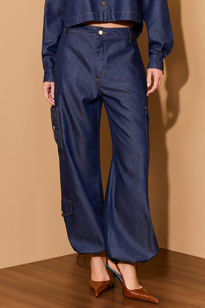 CALÇA JEANS PARACHUTE BOLSOS