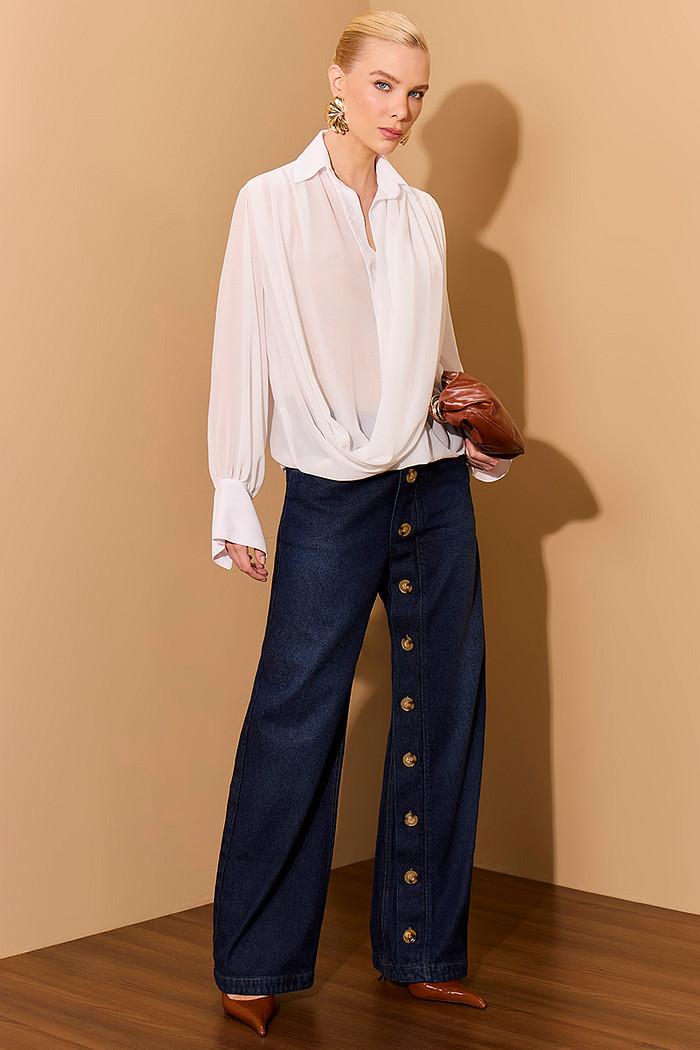 CALÇA JEANS VINTAGE COM BOTÕES