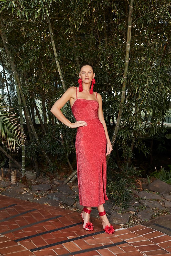 Vestido Midi Lurex Fenda