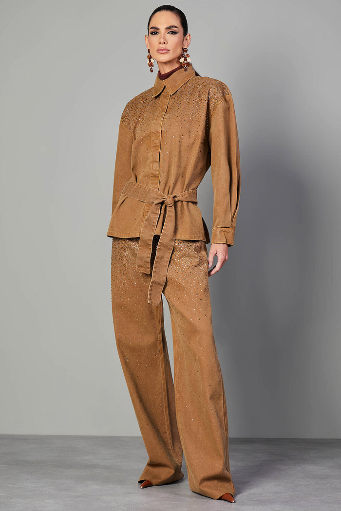 CALÇA SARJA WIDE LEG COM TERMOCOLANTE