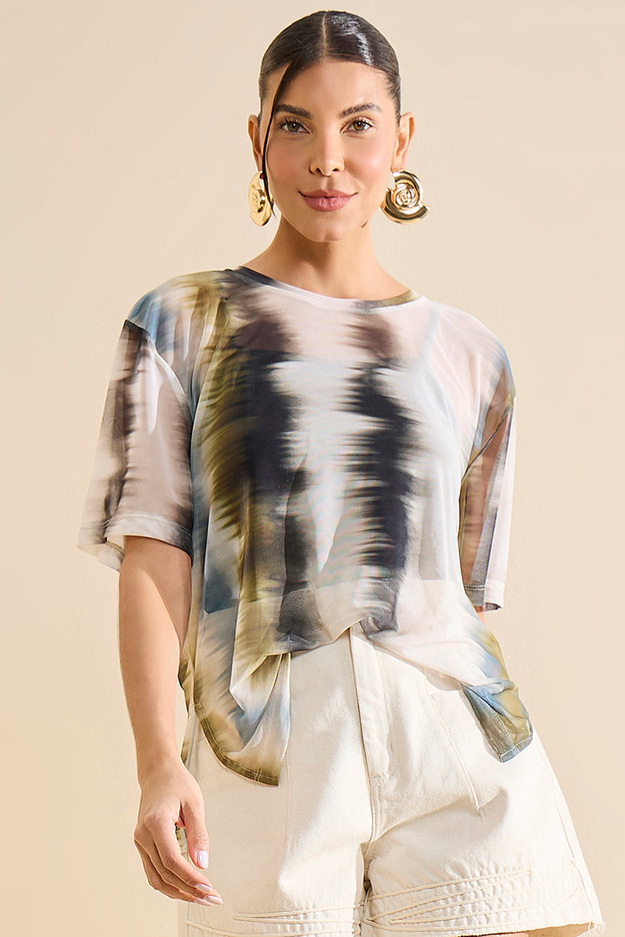BLUSA TULE ESTAMPADO TROPICAL