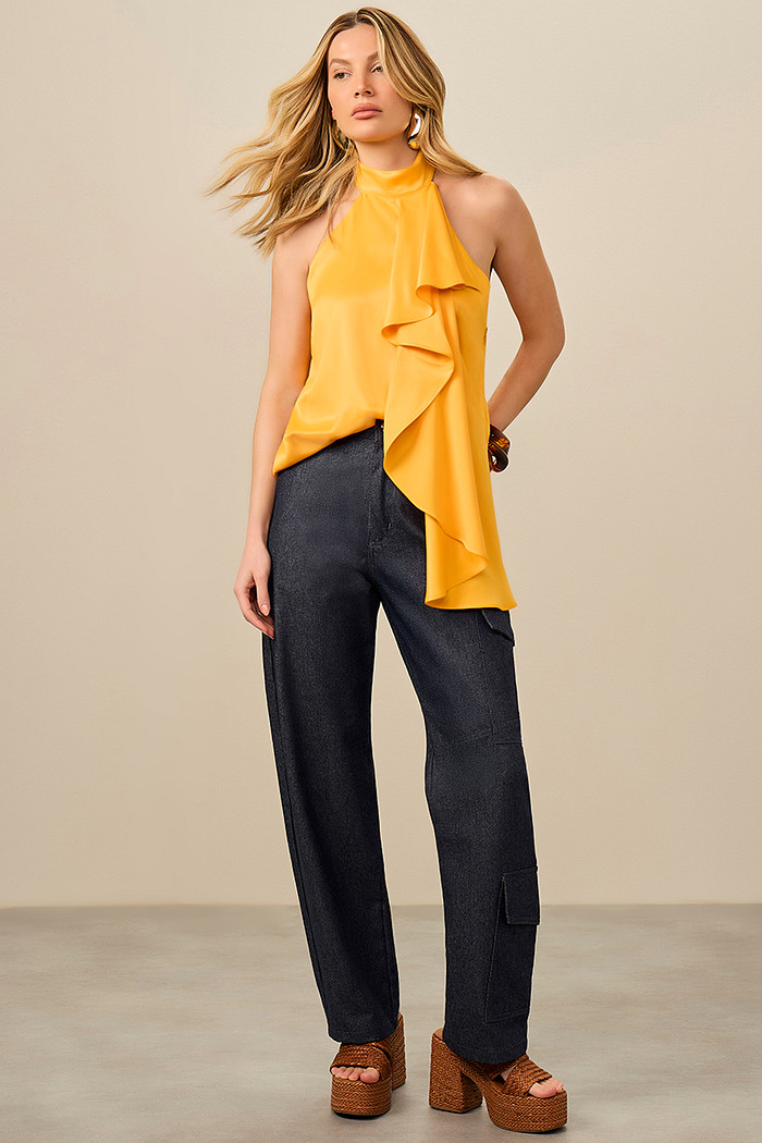 CALÇA JEANS BOLSOS ALFAIATARIA