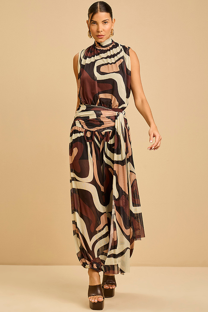 CALÇA TULE FLUIDA ESTAMPADADA